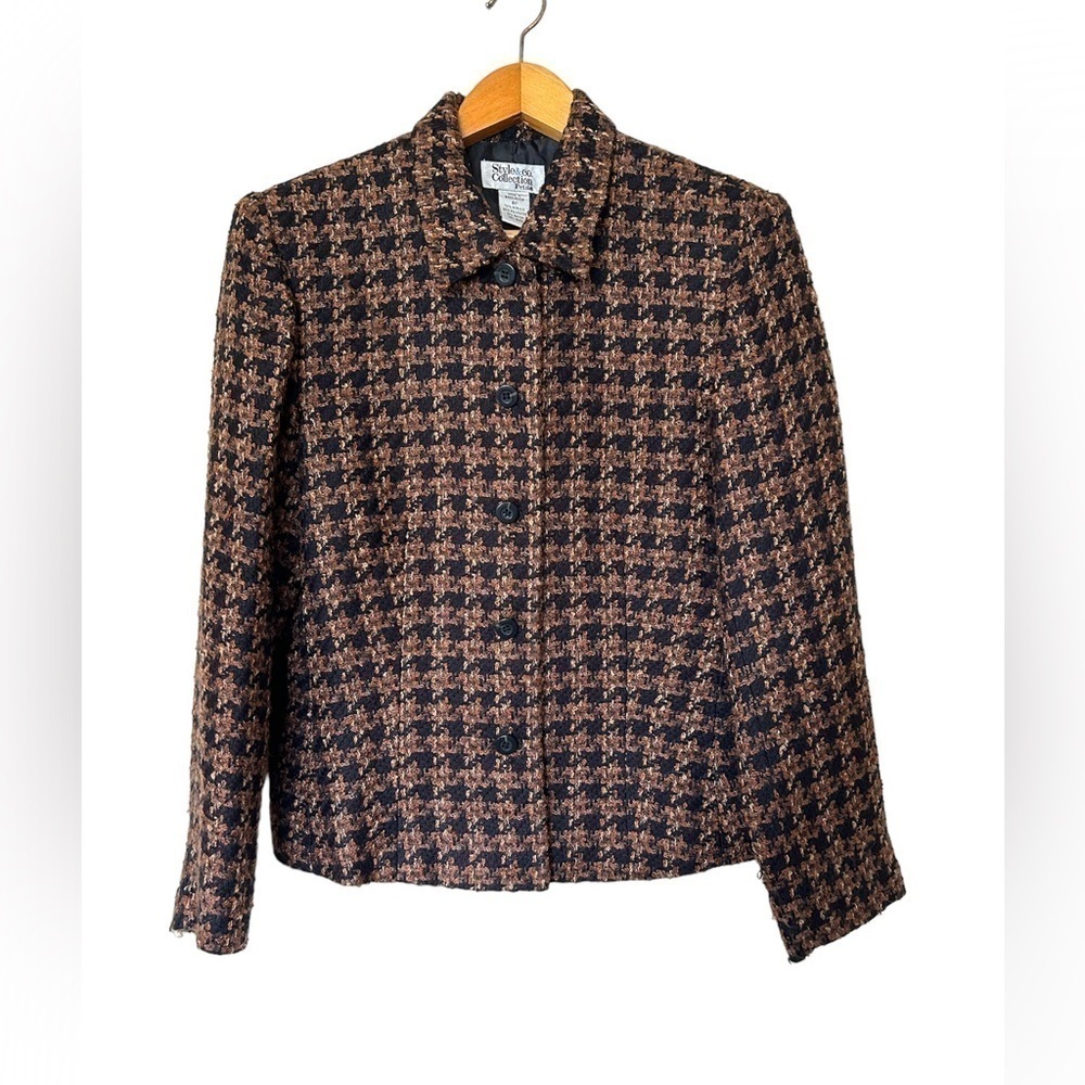 VTG Y2K style & Co Collection Tweed Brown Blazer Jacket 8P Neutral Office career